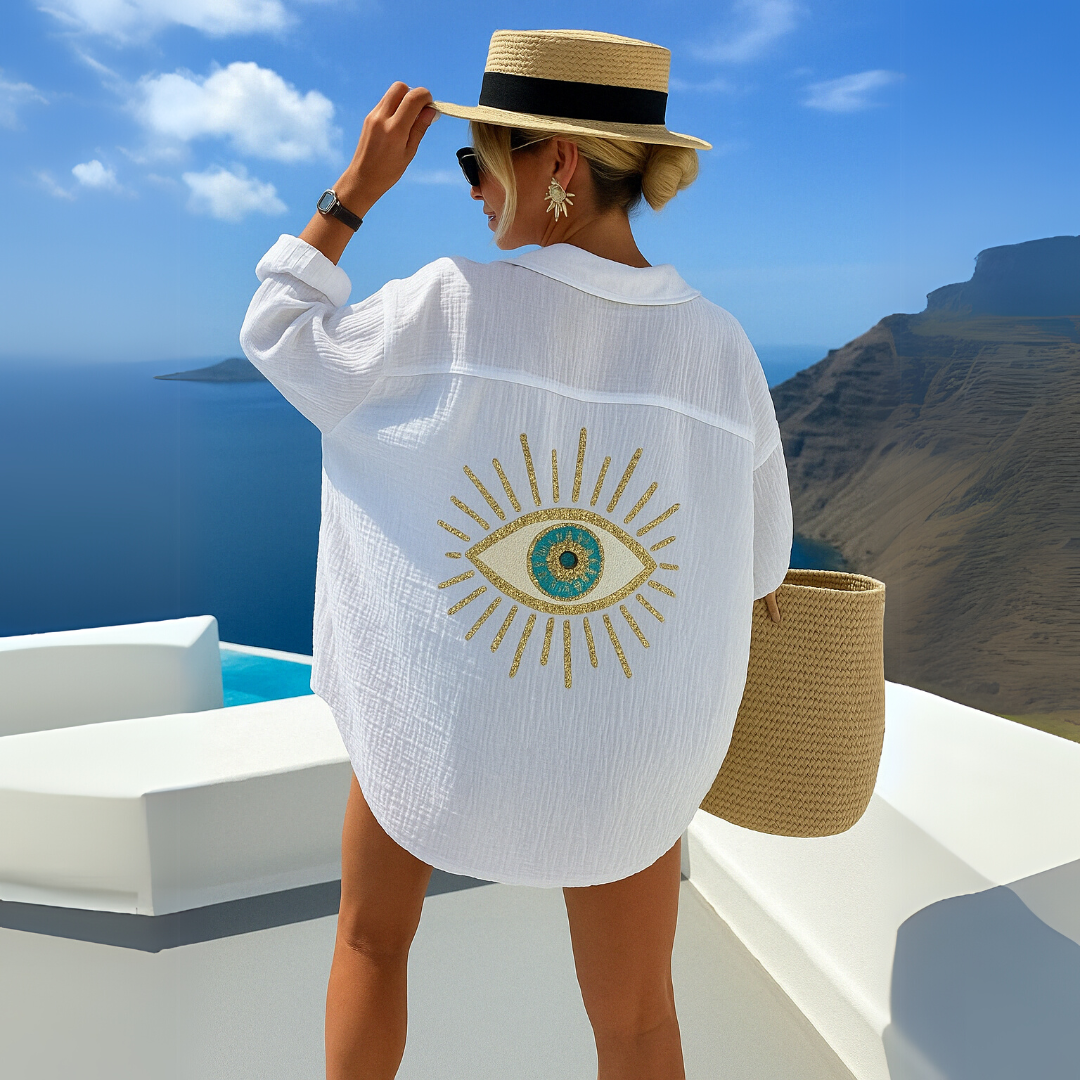 María Ibiza Blouse – oversized & geborduurd in het wit