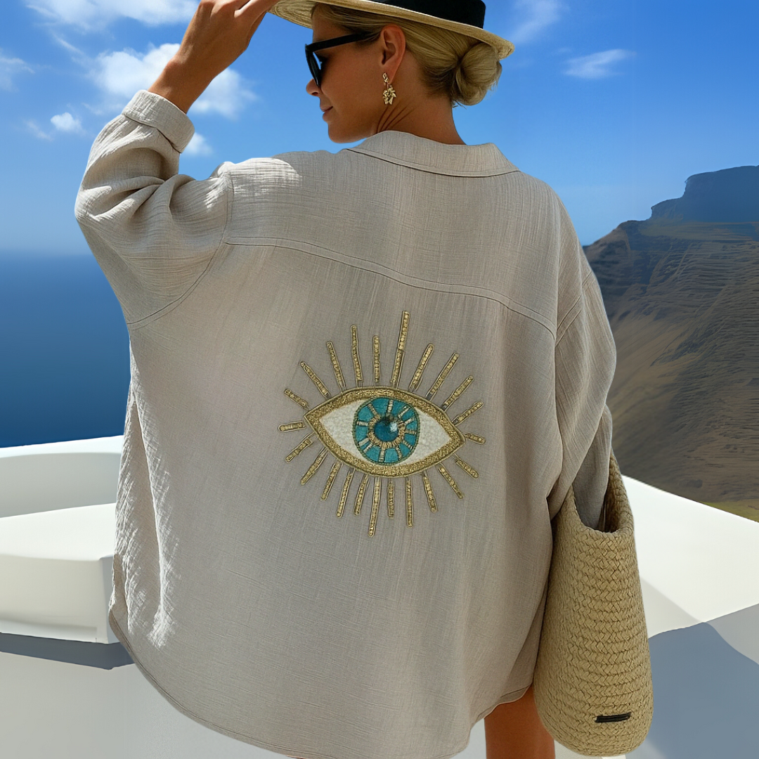 María Ibiza Blouse – oversized & geborduurd in het khaki