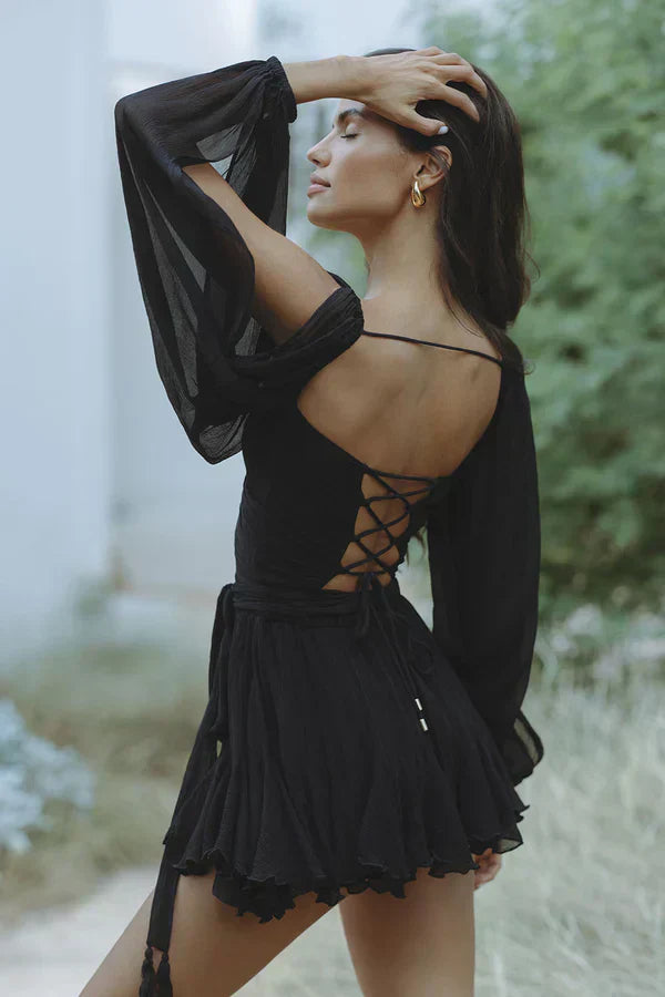 Laurette Belle Dress – V-neck &amp; balloon sleeves